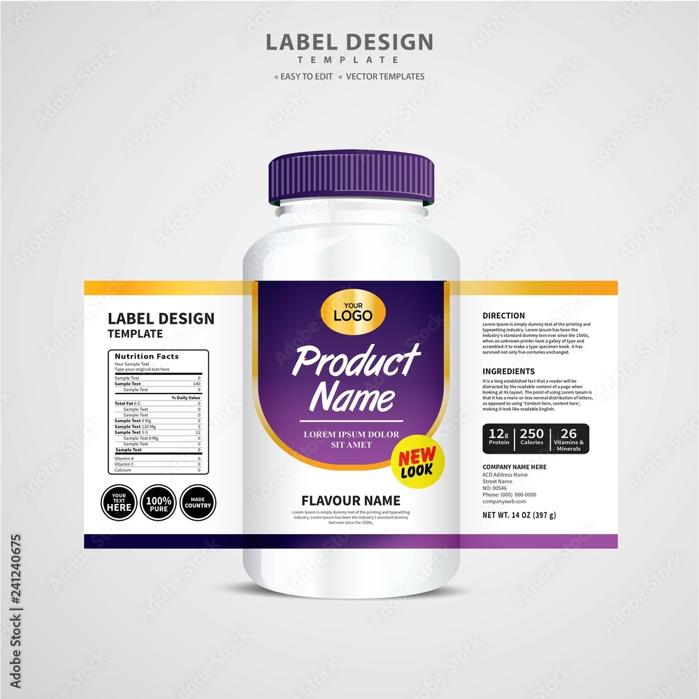 Wall mural bottle label, package template design, label design, mock up design label template