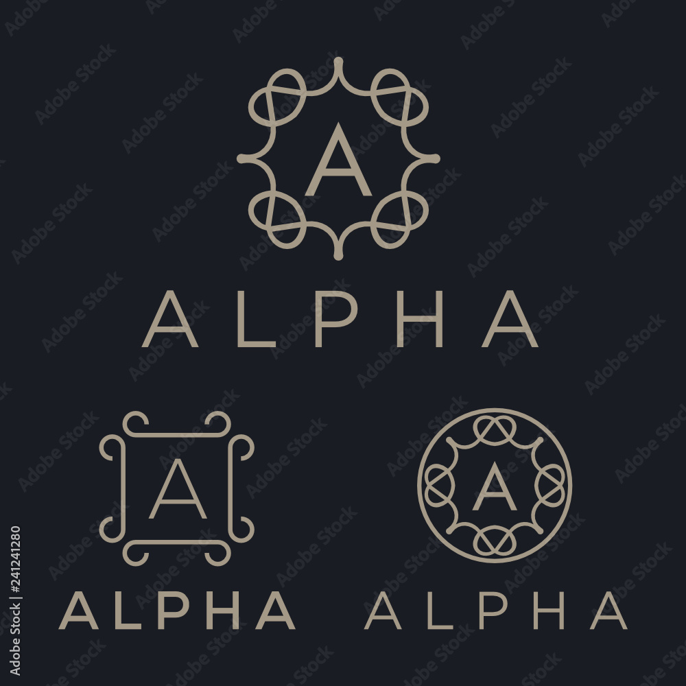 Poster premium linear shield monogram letter a logotype. elegant crest leaf stamp icon vector logo. luxury 