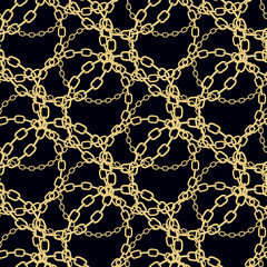 Golden chains on black background seamless pattern.