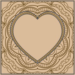 Template cards with decorative ornaments in the form of a heart. Template for Valentine's Day. Vector illustration. For design, print