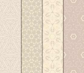 Set Of Seamless Line Geometric Floral Pattern. Abstract Geometry Flower. Vector Illustration. Interior Decoration, Wallpaper, Presentation, Fashion Design . Blue Color.