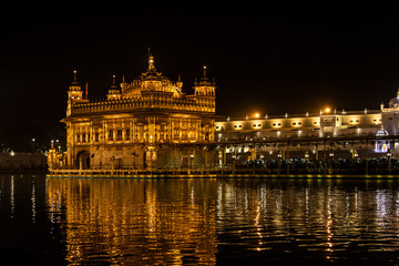 A view of the Golden temple decorated for diwali festival in Amritsar