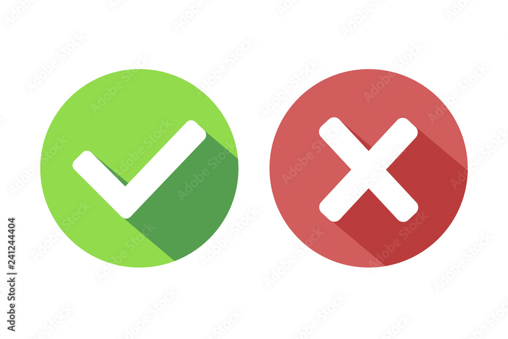 Poster check marks yes and no. vector illustration round icons in a flat style isolated on white background