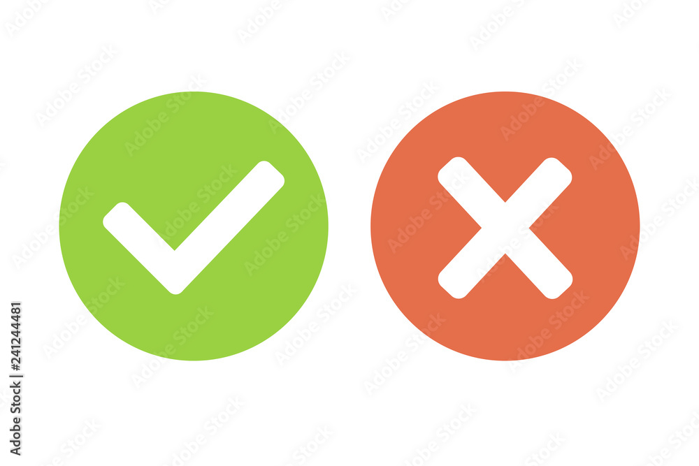 Poster check marks yes and no. vector illustration round icons in a flat style isolated on white background