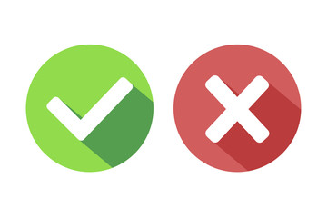 Check marks yes and no. Vector illustration round icons in a flat style isolated on white background.