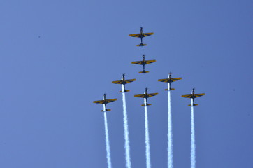 Brazilian Smoke Squadron doing aerobatics on airshow