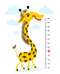 Hight meter for kids with funny giraffe. Hand-drawn vector illustration.