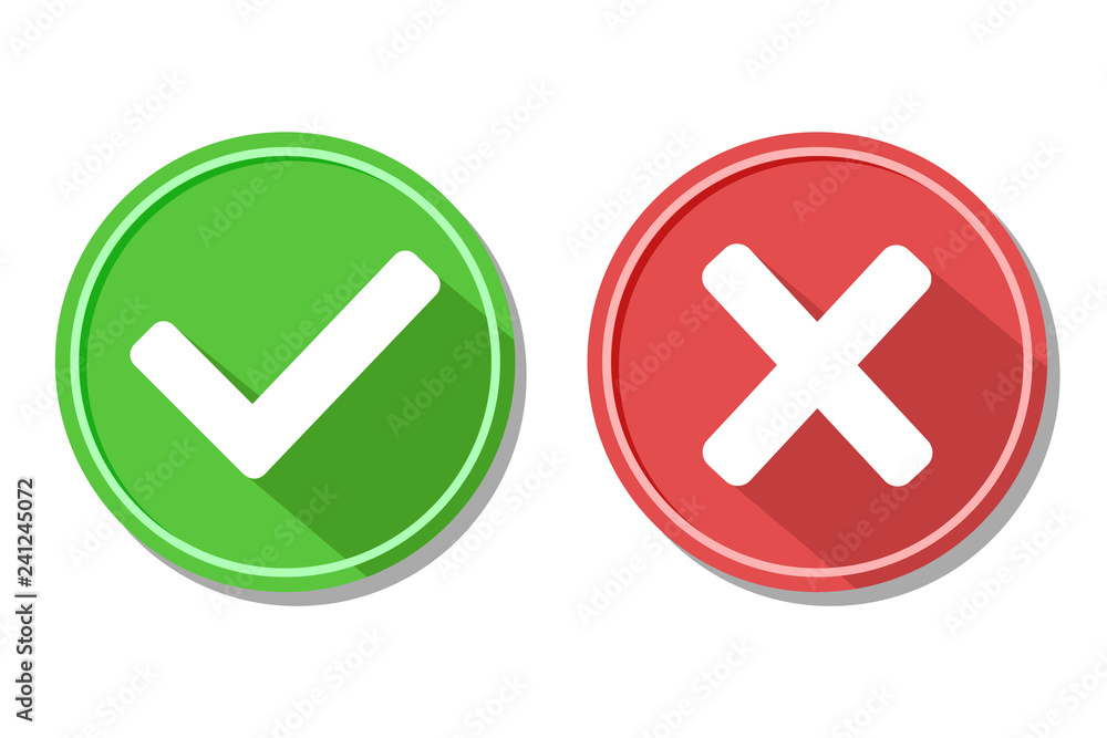 Poster check marks yes and no. vector illustration round icons in a flat style isolated on white background