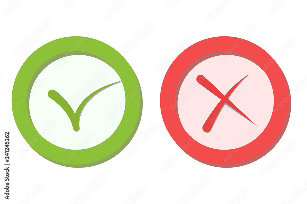 Poster check marks yes and no. vector illustration round icons in a flat style isolated on white background