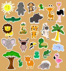 Set of african animals stikers. Vector illustration.