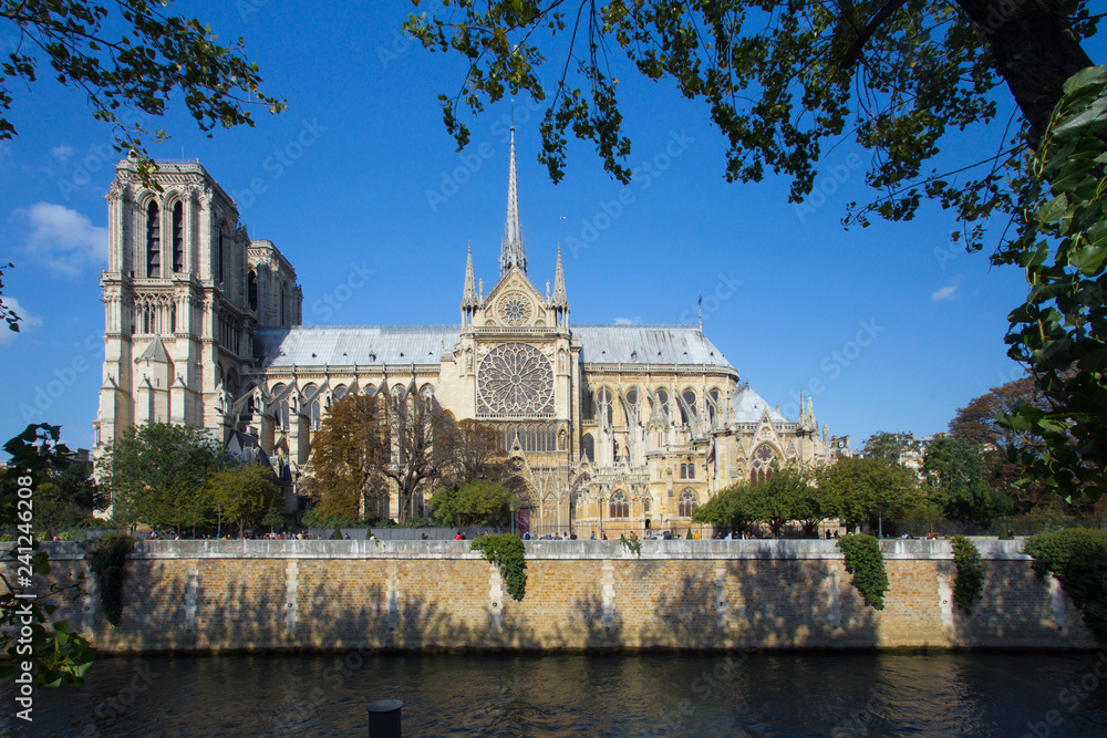 Canvas Prints View of Notre Dame Cathedral in Paris France along Seine River 