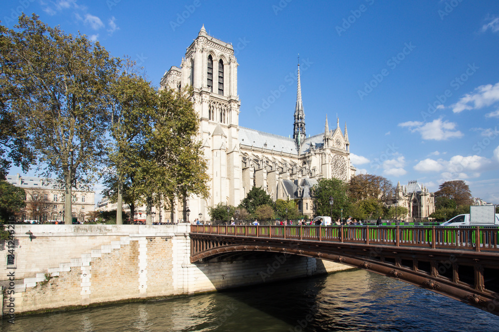 Canvas Prints View of Notre Dame Cathedral in Paris France along Seine River 