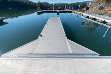 Metal docks on Lake Britton in California, USA