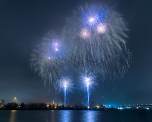New year eve fireworks at gothenburg operan sweden
