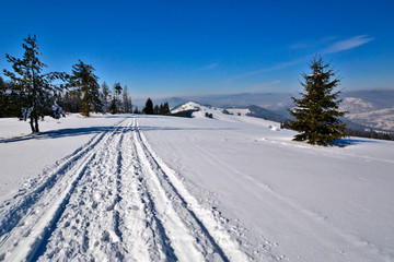 Snowy winter veiw of the Pieniny mountains, Poland