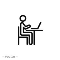 Man on computer icon, linear sign vector illustration of Eps10