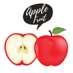 Apple vector illustration. Apple, Sweet fruit, 3d vector - realistic illustration. Red apple fruit slice realistic 3d illustration. Fresh and delicious apple