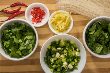 herbs and spices to prepare Vietnamese noodle soup with vermicelli