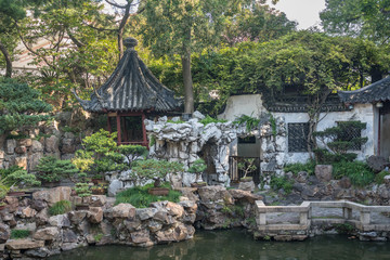 Reflecting pond in Yu or Yuyuan Garden in  the old city of Shanghai
