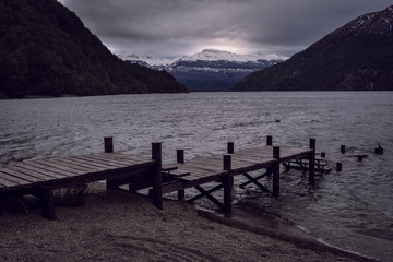 Fototapeta na wymiar moody morning in arrayanes national park view lake