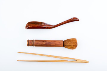 Chinese tea instruments nobody white background 