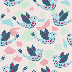 Scandinavian Terrazzo Birdie Pattern Design. Perfect for fabric, wallpaper, stationery and scrapbooking projects and other crafts and digital work