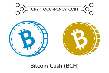 Bitcoin Cash (BCH) cryptocurrency coin line and flat art. icon of virtual currency. Symbol of digital money