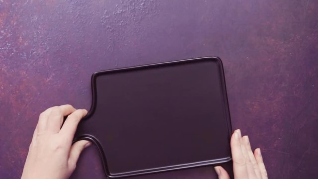 Flat lay. Writing Emapandas sign on black chalk board.