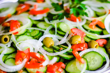 Colorful salad with tomato, turnip, onion and olive. Brazilian food