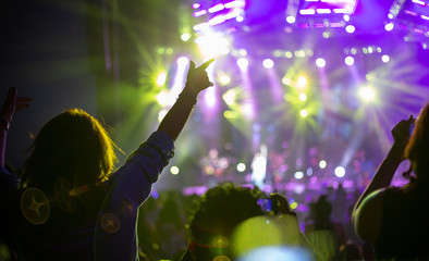 Fototapeta na wymiar Audience Hands in the Air at Concert 4