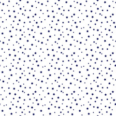 Confetti Stars Seamless Pattern - Tiny navy blue confetti stars scattered over white background