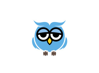 Blue owl with sleepy eyes logo Design
