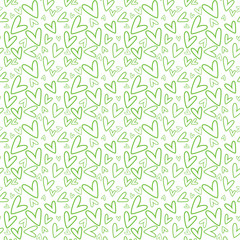 Hand Drawn Hearts Seamless Pattern - Lime green hand drawn hearts on white background