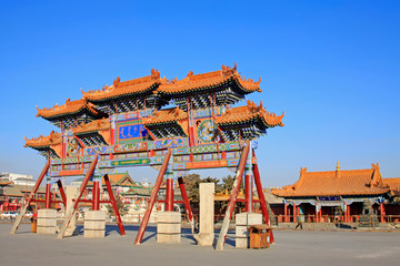 Fototapeta premium memorial archway landscape architecture in the Dazhao Lamasery, Hohhot city, Inner Mongolia autonomous region, China