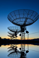 The observatory in the evening,The silhouette of a radio telesco