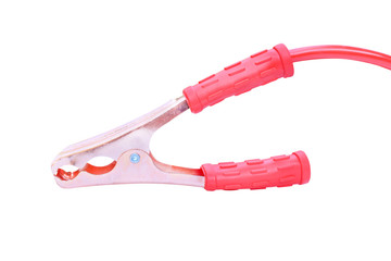 Red car battery charger tool isolated on white background with clipping path