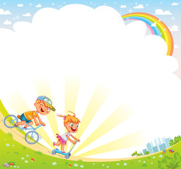 Naklejka premium Template for advertising brochure. Kids background for your design