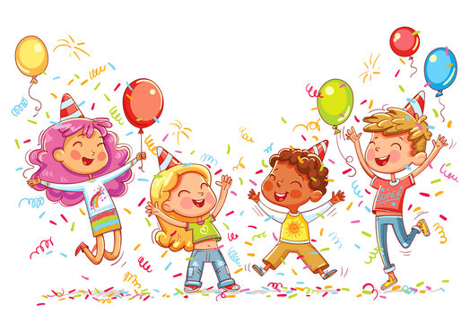 Kids jumping and dancing at birthday party
