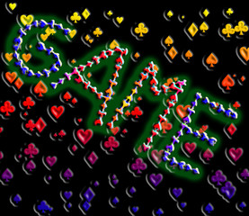 Gambling game theme illustration with playing cards symbols