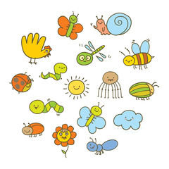 Set of funny insects in a children's style