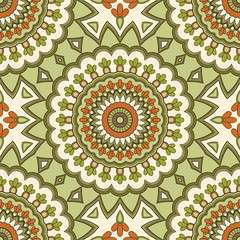 Decorative colorful ethnic seamless pattern for fabric or wrapping in oriental style. Hand drawn illustration