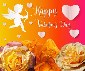 Cupid and roses  Happy velentine's day