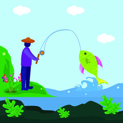 Illustration of people who are fishing in the sea