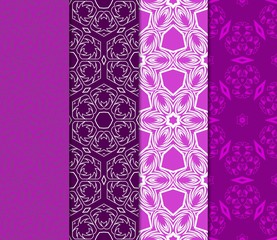Set of Beautiful Seamless Flower Ornament Vector Illustration. Abstract. Paper For Scrapbook. Purple color