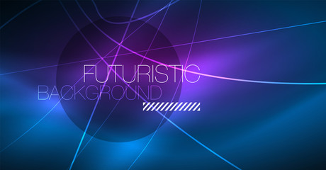 Neon glowing magic background, neon banner, night sky wallpaper. Magic light effect. Christmas abstract pattern.