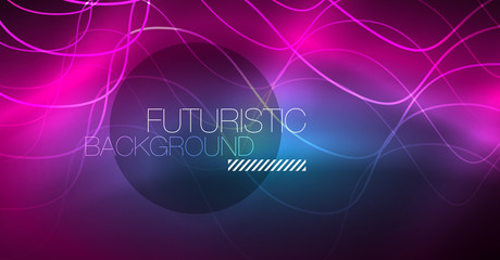 Abstract shiny glowinng color wave design element on dark background - science or technology concept