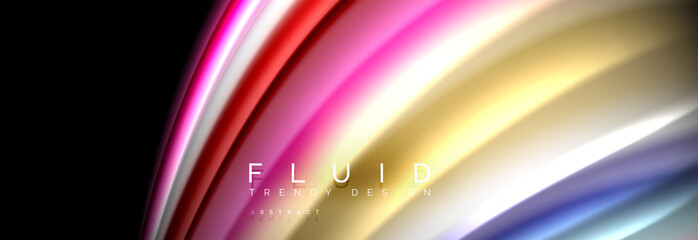 Abstract liquid colorful banner. Trendy wavy dynamic design. Fluid color shapes.