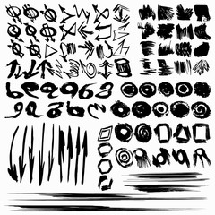 large collection of ink strokes brush lines circle frames