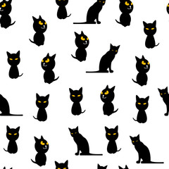 Cat Silhouette Seamless Pattern Background. Vector Illustration.