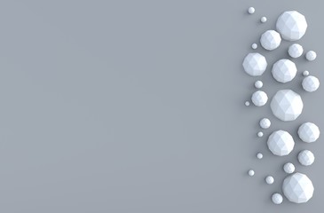 White-grey geometric polygon shapes and copy space background. for design decorate. Realistic 3D render.